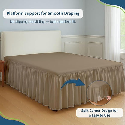 Rajlinen Ruffled Bed Skirt Twin XL, 18 Inch Drop Dust Ruffle with Split Corners, 100% Microfiber Bedskirt with Platform, Three-Sided Coverage Ruffled Gathering Design, Taupe