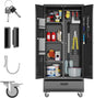31.5 in Wide Garage Storage Cabinet with Wheels, Metal Storage Cabinet with 1 Drawer and 3 Adjustable Shelves for Home Offices, Gyms and Pantries, Black