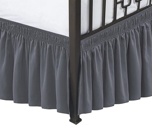 Biscaynebay Wrap Around Bed Skirts with Split Corners for King Beds 14" Drop, Dark Grey Elastic Dust Ruffles Adjustable Easy Fit Wrinkle & Fade Resistant Silky Luxurious Fabric Machine Washable
