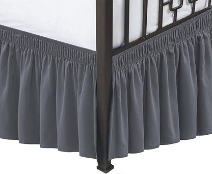 Biscaynebay Wrap Around Bed Skirts with Split Corners for King Beds 17" Drop, Dark Grey Elastic Dust Ruffles Adjustable Easy Fit Wrinkle & Fade Resistant Silky Luxurious Fabric Machine Washable