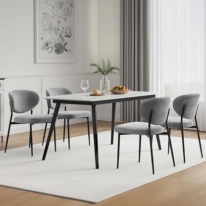 Dining Chairs Set of 2 Chenille Upholstered Dining Room Chairs with Crescent-Shaped Backrest Modern Ergonomic Accent Kitchen Chairs with Swivel Leveling Feet for Bedroom/Vanity Grey