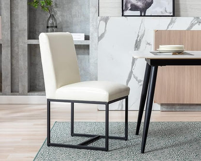 CIMOTA Cream Leather Dining Chairs Set of 4, Modern Dining Room Chairs Upholstered Armless Guest Side Chair with Black Base for Dining Room/Kitchen, Cream White 4PCS