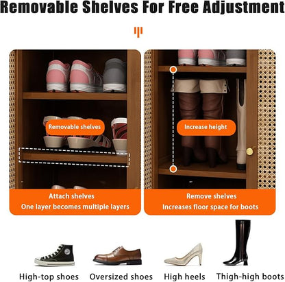 Bamboo Shoe Cabinet, 36-40 Pairs 8 Tier Shoe Rack with Doors, Freestangding Shoe Cabinet Organizer with Shelves, 43" Tall Shoe Rack Organizer for Entryway, Closet, Hallway