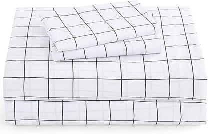 Casa Platino Bed Sheets California King Size, Pre-Washed Ultra Soft & Breathable California King Bed Sheets Set, 100% Hydro-Brushed Microfiber Cooling California King Sheets Deep Pocket - Windowpane