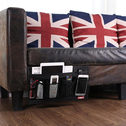 Bedside Storage Organizer - 6 Pockets, Table Cabinet Caddy for Remotes, Phone, Glasses (Black)