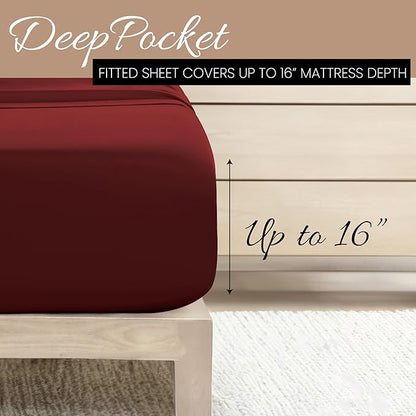 Linen Market Brushed Microfiber Full Sheet Set 4 Piece – Oeko-TEX Certified Ultra Soft & Wrinkle-Free - 16" Deep Pocket Sheets - Easy Care Full Size - Burgundy