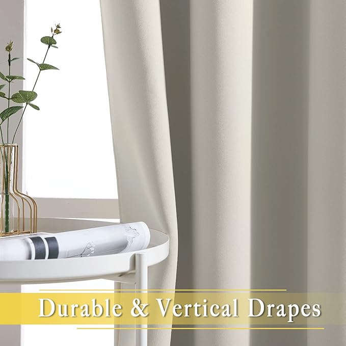 NICETOWN Blackout Natural Curtain for Living Room - Grommet Thermal Insulated Solid Room Darkening Thermal Curtain Drape Sound Reducing for Bedroom (1 Panel, W46 x L80)