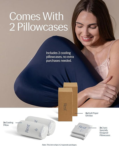 REST® Evercool® Cooling Pillow, Set of 2, Instant Cool-to-Touch Shell Fabric & Breathable Silicone Sponge Core for All-Night Temperature Regulation & Ergonomic Support, Low Height, Light Gray