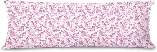 Pink Chinoiserie Cavalier King Charles Spaniel Dog 20x54 Body Pillow Cover with Zipper,Grandmillennial Pink French Country Cavalier Dog Decorative Body Pillow Cases for Bed Couch