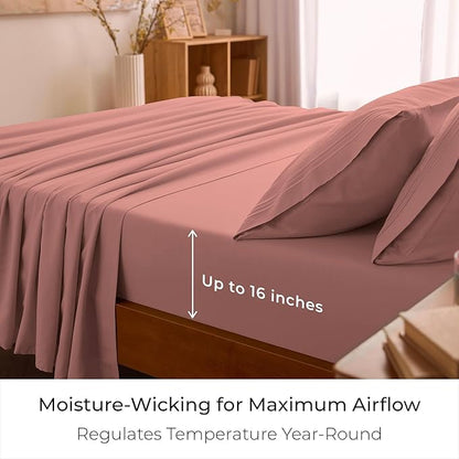 Mellanni King Sheet Set - 6-Piece Iconic Collection Bedding, (Including 4 Pillowcases), 16-Inch Deep Pocket, Easy Care, Extra Soft, Cooling Sheets, Brushed Microfiber - Coral