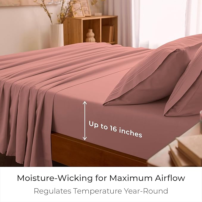Mellanni California King Sheet Set - 6-Piece Iconic Collection Bedding, (Including 4 Pillowcases), 16-Inch Deep Pocket, Easy Care, Extra Soft, Cooling Sheets, Brushed Microfiber - Coral