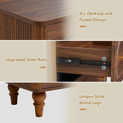 5 Drawer Fluted Dresser for Bedroom, Mid Century Modern Chest of Drawers, Wood Storage Large Dresser Organizer for Bedroom Living Room Hallway Closet, Walnut