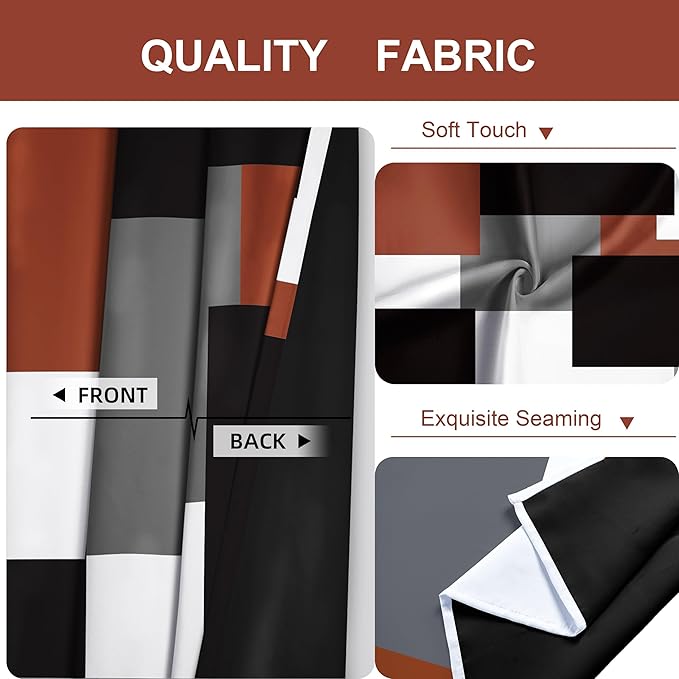 Burnt Orange 100% Blackout Curtains for Bedroom 63 inch Length 2 Panels Set Rust Modern Abstract Geometric Black Out Curtains Insulated Room Darkening Window Drapes for Living Room, 52Wx63L