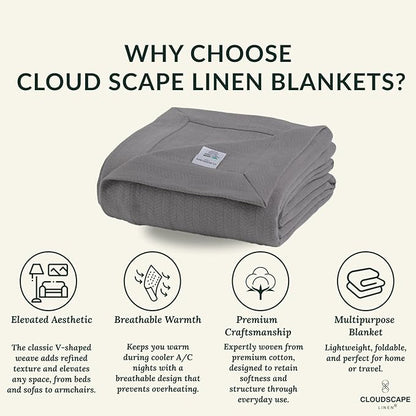 Cloud Scape Linen 100% Cotton Blanket Twin 68x92 Sharkskin - Cozy Herringbone Weave, Fits Up to Twin XL Size Beds, Breathable Softness, All-Season Warmth, Winter Blanket, Bedding Gift Choice