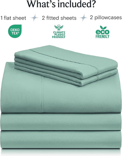 LuxClub 5 PC Split King Sheet Set, Deep Pockets Wrinkle Free Cooling Bed Sheets Hotel Bedding for Women, Men, Includes 2 Fitted Sheet, 1 Flat Sheet and 2 PillowcasesSoft Light Teal