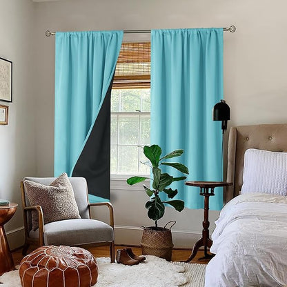 BGment 100% Blackout Curtains for Bedroom 63 Inch Length, Full Room Darkening Curtains for Living Room Rod Pocket with Thermal Insulated Liner, Each Window Curtains 2 Panels, 52 x 63 Inch, Aqua