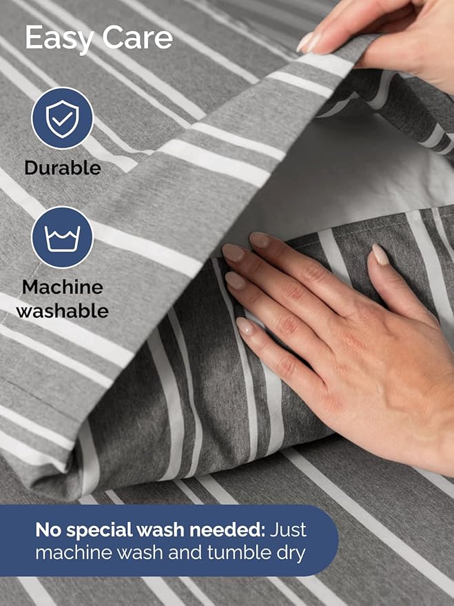 Extra Deep Twin Sheet Set - 4 Piece Breathable and Cooling Sheets - Hotel Luxury Bed Sheets Set - Easy Fit - Soft, Wrinkle Free and Comfy Sheets Set - Grey Striped Sheet Set with Extra Deep Pockets