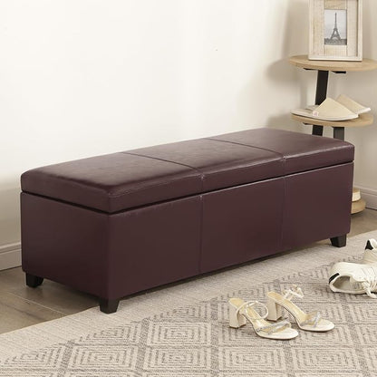 Joveco 47 Inch Storage Ottoman Bench,Tufted Leather Storage Bench with Nailhead Trim for Bedroom (47”,Auburn)