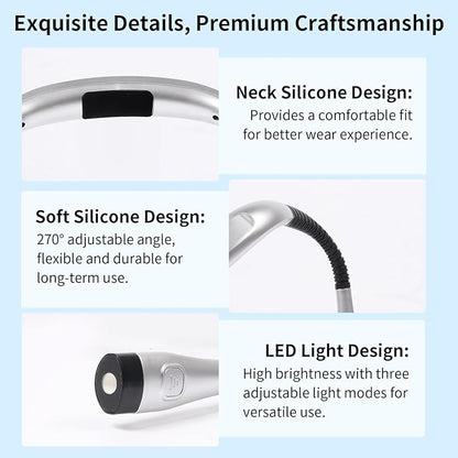 Book Light, 3-Color & 9-Brightness Reading Light, Bendable Neck Light, 80-hr Lasting Rechargeable Lamp, Perfect Book Light for Reading in Bed, Knitting, Camping (Argent, Classic)