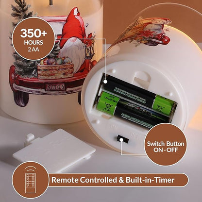 Eywamage Christmas Glass Flameless Candles with Remote, Flickering LED Pillar Candles Holiday Table Decor Gift Set of 3