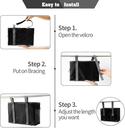 Bseash Bunk Bed Organizer, Bedside Caddy Hanging Bed Organizer Storage Bag with 4 Pockets and 2 Hooks, for College Dorm Rooms Bed, Hospital Bed, Baby Bed Rails, 600D Oxford Cloth (Black)