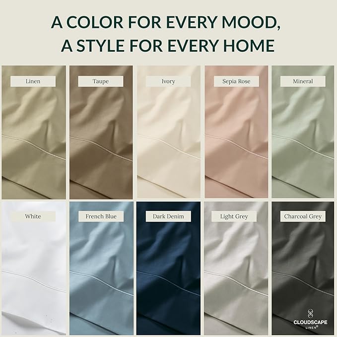 Egyptian Cotton Twin XL Size Sheets Set, 4 Sepia Rose