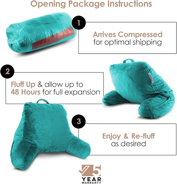 Nestl Reading Pillow with Shredded Memory Foam, Designed for Sitting Up in Bed and Couch, Back and Arms Adjustable Support for Adult & Teens Backrest Pillows for Reading, with Washable Cover Teal