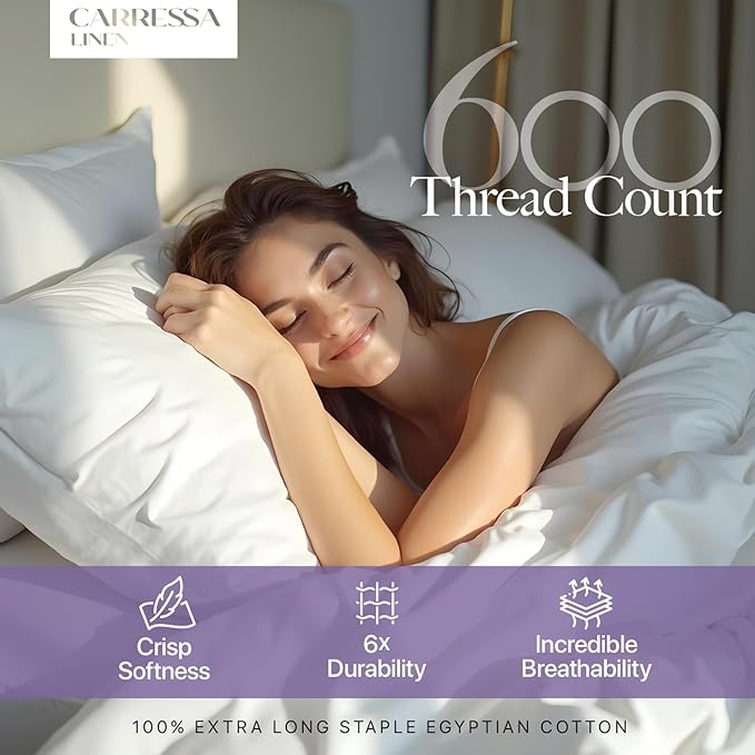 Carressa Linen 100% Egyptian Cotton Twin XL Sheets Set - 600 Thread Count Luxury Egyptian Cotton Sheets Twin XL Size (3 PC, Silver Gray), 16" Deep Pocket, Soft, Cooling, Sateen Weave Dorm Room Bedding