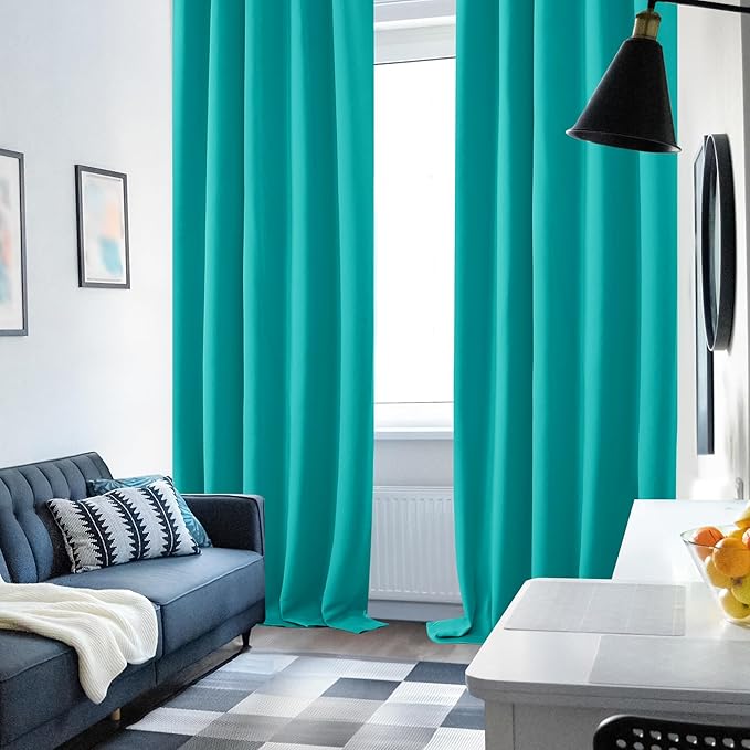 Deconovo Blackout Curtains, Thermal Insulated, W42 x L72 2 Panels, Back Tab, Machine Washable, Room-Darkening Drapes for Bedroom/Living Room Turquoise