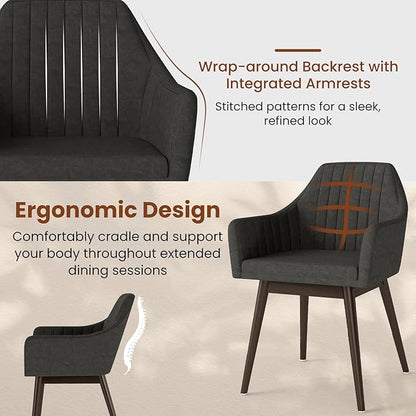 Giantex Upholstered Dining Chairs Set of 2, Mid Century Kitchen Chairs with Solid Wood Legs, Wrap-Around Backrest, Modern Accent Armchair for Living Room, Dining Room, Bedroom, Dark Grey