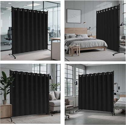 Room Divider, Curtain Privacy Screen with 360°Lockable Wheels 6FT Portable Room Divider Panel Freestanding Partition Divider Screen for Separator Wall Divider Bedroom Office (Black)