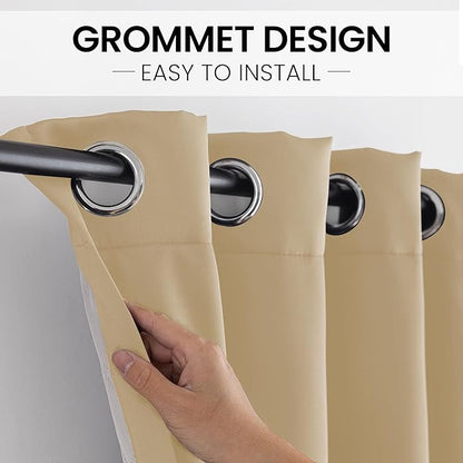 3-in-1 Layers Soundproof Curtains, Grommet Full Blackout Thermal Noise Dampening Curtains for Living Room, Bedroom(1 Panel,Beige,50" x96")