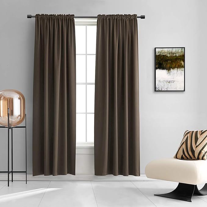 DONREN Brown Coffee Colour Blackout Curtain Panels for Cafe - Rod Pocket Thermal Insulated Curtains for Bedroom (52 W x 90 L Inch,2 Panels)