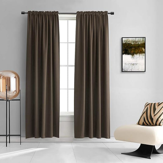 DONREN Insulated Curtains Blackout Draperies - Triple Weave Microfiber Home Thermal Insulated Solid Rod Pocket Blackout Curtains/Panels for Bedroom(Brown, Set of 2, 60 x 84 Inch)