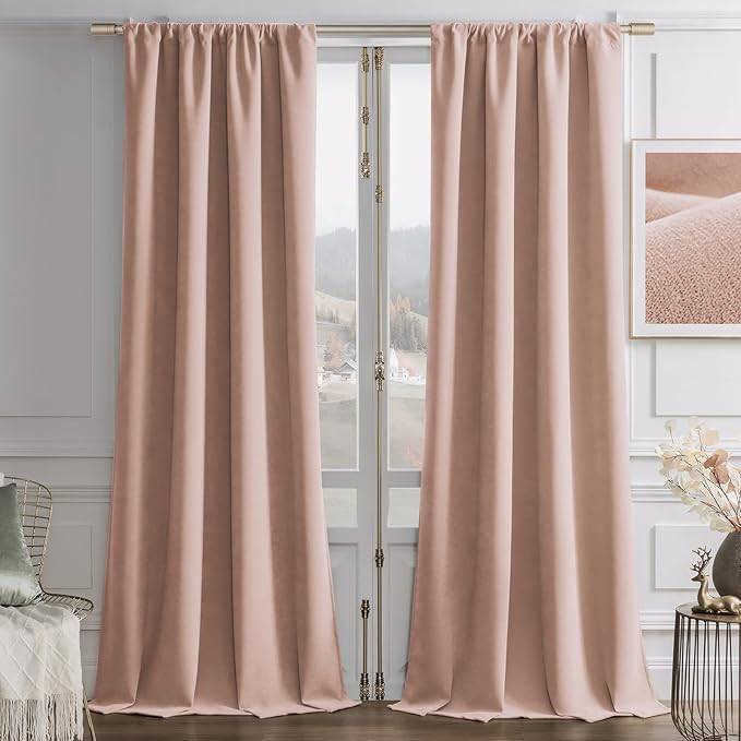 Joydeco Candy Pink Velvet Curtains 90 Inches 2 Panels, Luxury Thermal Insulated Soft Pink Curtains for Bedroom & Living Room, Room Darkening Velvet Drapes, Rod Pocket (52W x 90L)