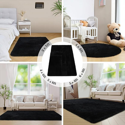 duduta Black Rectangle Fluffy Rug 6x9 ft, Shag Fuzzy Plush Carpet for Bedroom Nursery Living Room Home Decor
