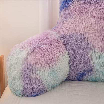 Holawakaka Large Shags Bed Rest Pillow with Arms,Tie Dye Reading Pillows Perfect for Adults Teens Men Women,Arm,Back,Pregnancy Lumbar & Head Neck Coccyx Lower Back Support Cushion (Blue Purple)