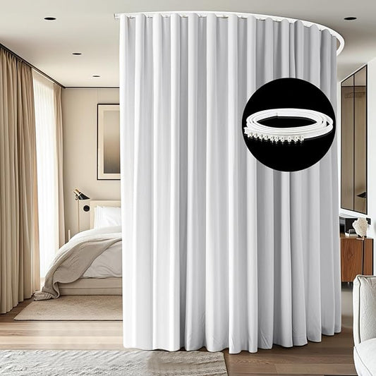 Room Divider Ceiling Mounted Curtains Track Sets Extra Wide Blackout Curtain Flexible Tracks for Bedroom Privacy Partition Separator, 1 Panel White Drape and White Rail, W8.3 x H7ft