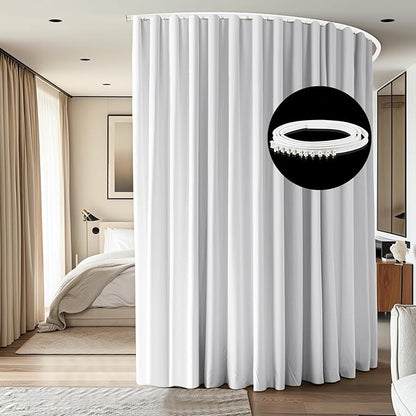 Room Divider Ceiling Mounted Curtains Track Sets Extra Wide Blackout Curtain Flexible Tracks for Bedroom Privacy Partition Separator, 1 Panel White Drape and White Rail, W15 x H7ft