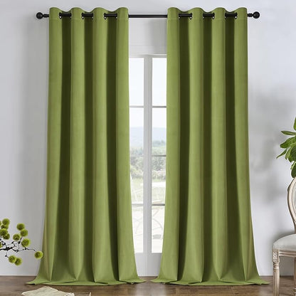 Joydeco Moss Green 100% Blackout Curtains 120 Inch 2 Panels, Luxury Thermal Green Velvet Curtains for Bedroom Living Room, Soundproof Blackout Window Drapes, Grommet Top (52W x 120L)