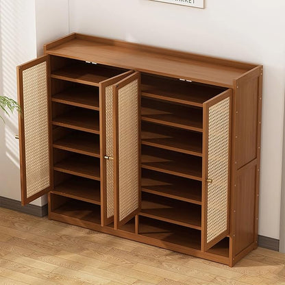 Bamboo Shoe Cabinet, 36-40 Pairs 8 Tier Shoe Rack with Doors, Freestangding Shoe Cabinet Organizer with Shelves, 43" Tall Shoe Rack Organizer for Entryway, Closet, Hallway