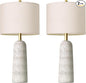 BOBOMOMO 27.25" Modern Table Lamp Set of 2, White Resin Table Lamps with Stone Look, Lamps for Living Room with Linen Shades, Bedside Lamps for Bedroom, Nightstand, Entryway