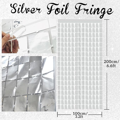 GOER Silver Party Backdrop Metallic Tinsel Foil Curtains Photo Booth Props for New Year's Eve Graduation Birthday Wedding Baby Shower Christmas Holiday Celebration Party Decorations (2 Packs)