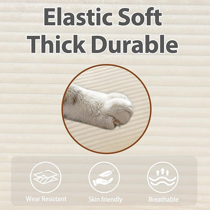 Plush Cloud 3-Seater Sofa with 2 Footstools and Beige Chenille Cushions, Modular 4-Seater Sofa for Small Space Apartment Living Room Bedroom