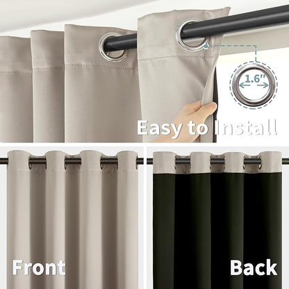 BGment Thermal Insulated 100% Blackout Curtains for Bedroom with Black Liner, Double Layer Full Room Darkening Noise Reducing Grommet Curtain (42 x 72 Inch, Cashmere, 2 Panels)