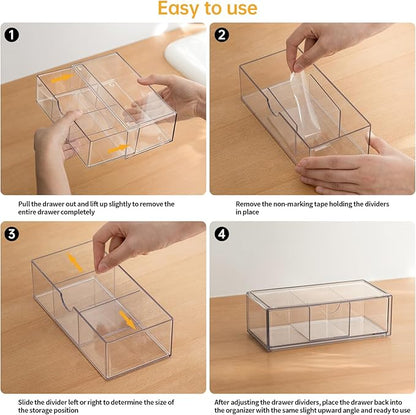 Medicine Cabinet Organizer 3 Pack, Plastic Stackable Storage with 2 Drawers, Bathroom Mirror Cabinet Organizer with Removable Dividers for Wall Cabinet, Vanity, Countertop, Clear