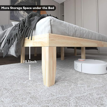 Giantex King Wood Platform Bed Frame, 14 Inch Solid Rubber Wood Mattress Foundation, Heavy Duty Wooden Slats Support, No Box Spring Needed, Easy Assembly, Natural
