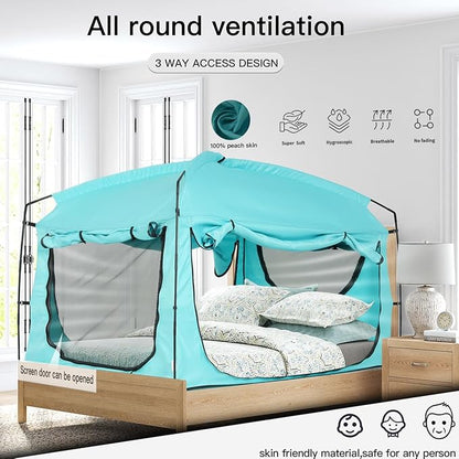 Bed Tent,Portable Privacy Sleeping Bed Canopy,Blackout 90% Drapes for Kids and Adult,Indoor Space Tent with Breathable Large Mesh Windows