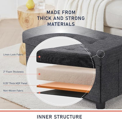 Ornavo Home 30 Inch Storage Ottoman, Large Storage Bench, Ottoman with Storage with Legs, Foot Rest Stool, Bedroom Bench - Dark Gray
