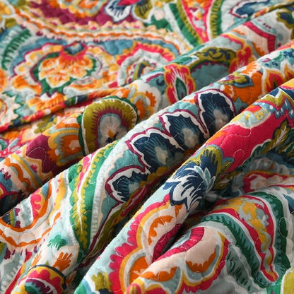 Cotton Bedspread Quilt Sets, Reversible Bedding Coverlet Sets Comforter, Gorgeous Red Floral Paisley Bedspread, King Size